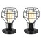 2PCS Industrial Steampunk Table Lamp Vintage Cage Bedside Light with Dual USB Ports & AC Outlet UL-Certified, Portable Nightstand Lamp for Small Spaces